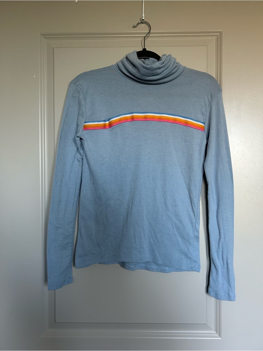 Free People Light Blue Camp Collection Turtleneck Top